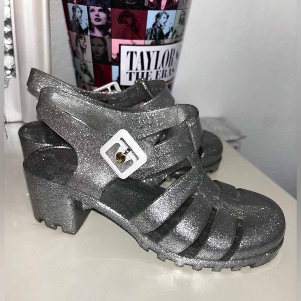 Y2K Silver Glitter Jelly Shoes
